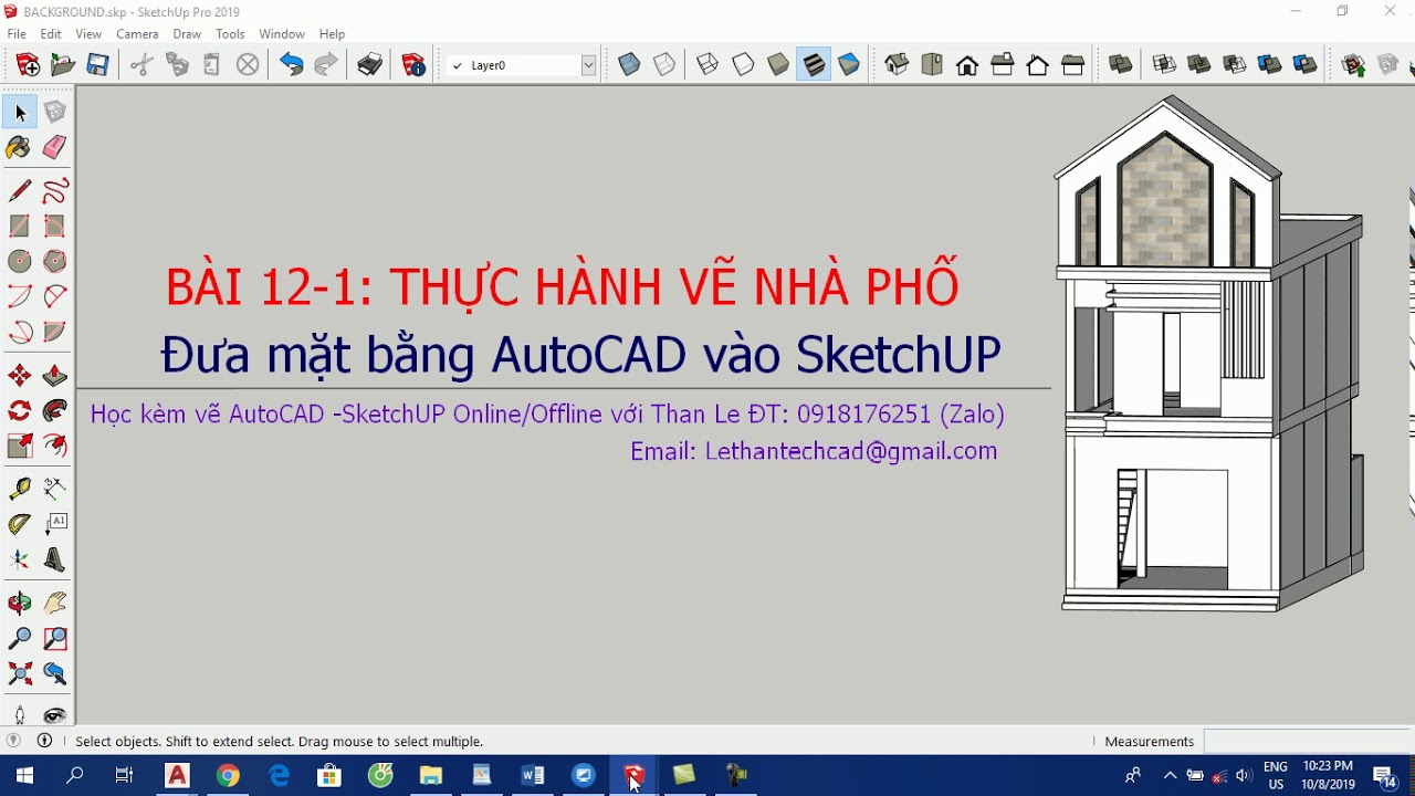 THỰC HÀNH VẼ SKETCHUP NHÀ PHỐ - BÀI 12-1: ĐƯA MẶT BẰNG AUTOCAD VÀO ...