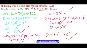 2009 KCSE MATHs PAPER 1 Question 13 TRIGONOMETRY 3