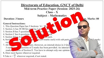 Solution 🔥 CBSE Class 10 Maths 🚀 Mid-term Practice Paper (2025-26) | DOE, GNCT of Delhi