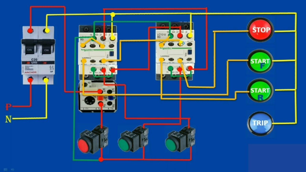 REVERSE FORWARD STARTER CONTROL WIRING CONNECTION & START, STOP, TRIP