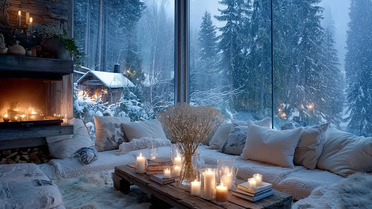 🎧 Атмосфера лаунжа «Снегопад» | Уютное пианино и тепло камина | Зимний отдых для спокойного сна