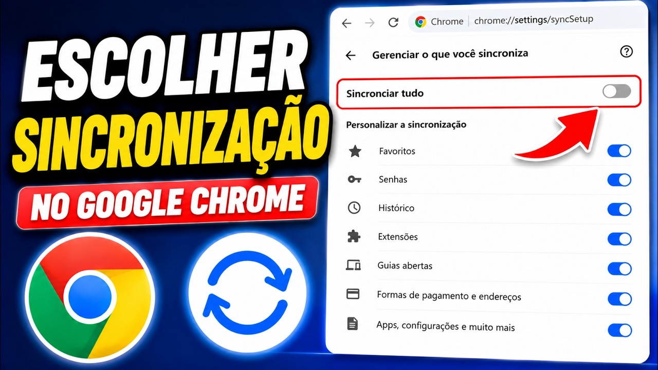 Thumbnail do vídeo Tecnoflavio: Como escolher o que sincronizar no Google Chrome no Windows 11