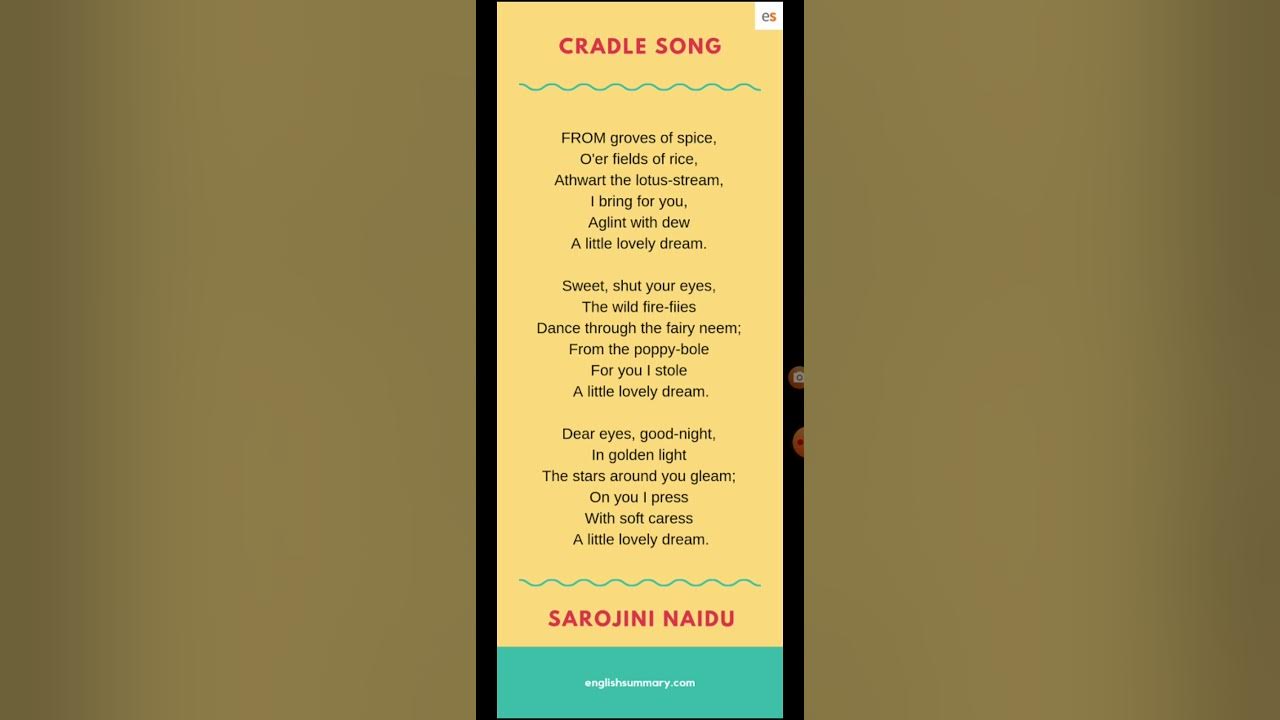 The Cradle Song Sarojini Naidu YouTube