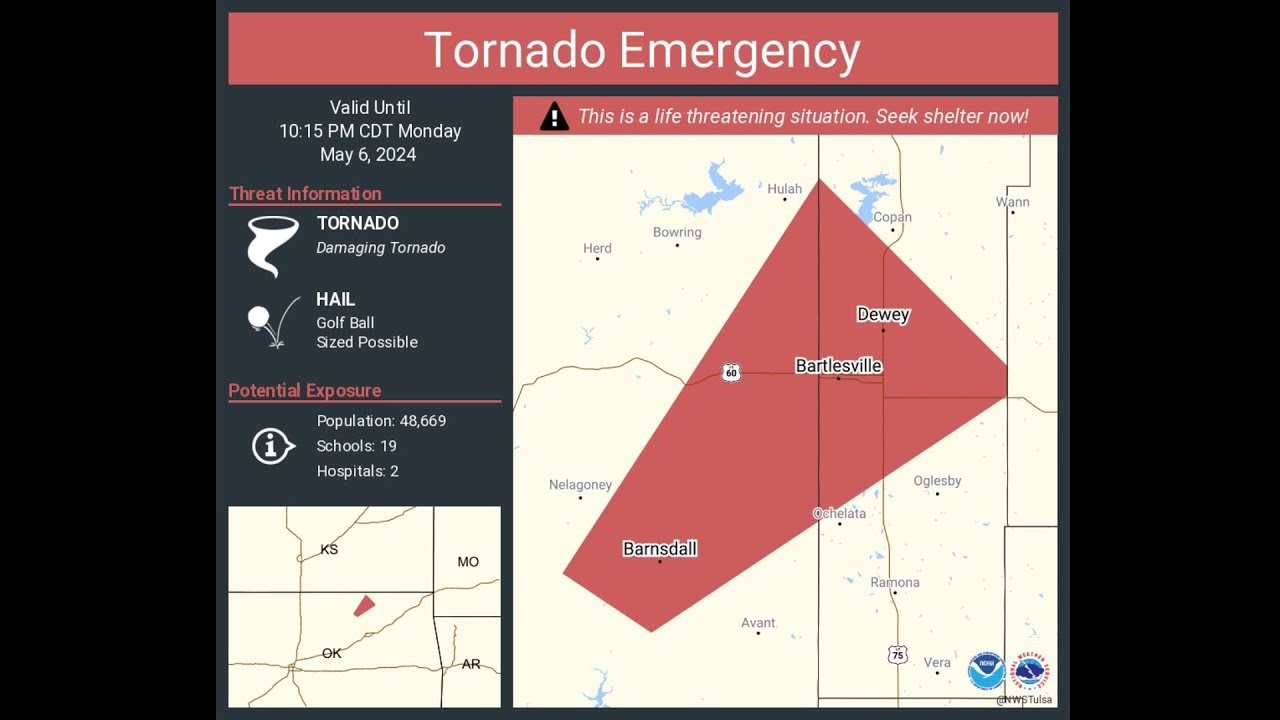 EAS Audio, Tornado Emergency in Barnsdall, OK May 6, 2024 - YouTube