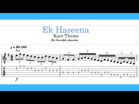ek haseena thi karz theme / instrumental with chords and tabs/sheet music/Gorakh Sharma/staff notes.