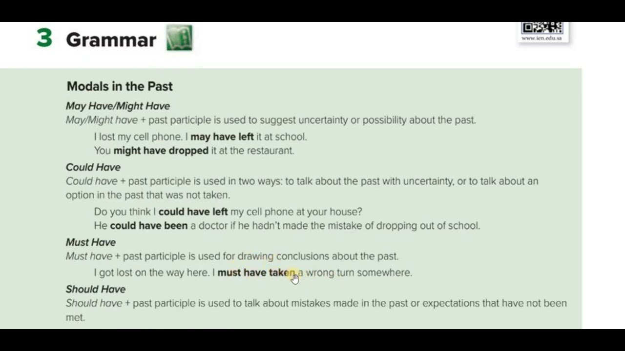 ثالث ثانوي إنجليزي قاعدة modal in the past الوحدة السابعة الفصل الثاني الدرس الثاني المنهج الجديد  