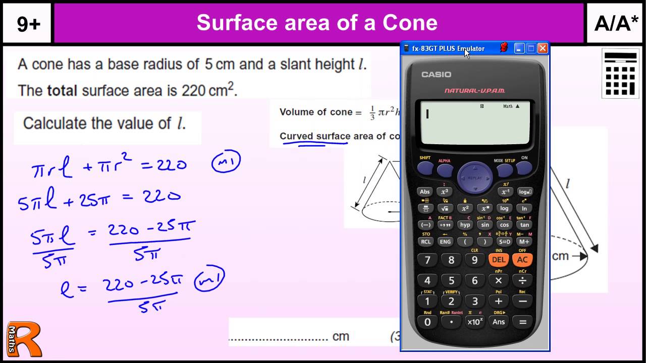 Surface Area Of A Cone Gcse Maths Revision Exam Paper Practice Help Youtube