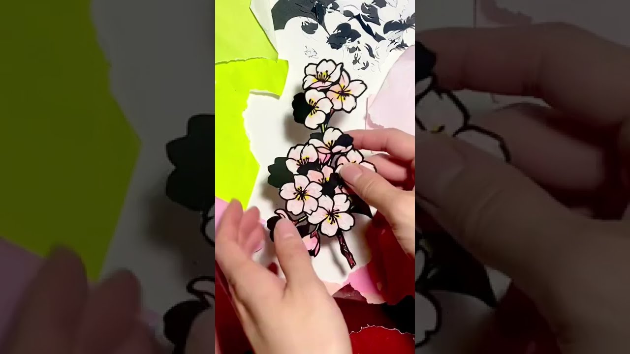 #桜　#サクラ #ちぎり絵　#春　#昭和レトロ 切り絵×ちぎり絵】原画アート sakura -桜- アートフラワー 紙の
