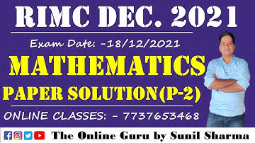 RIMC 18th Dec. 2021 I Mathematics Paper Solution I Part - 2 I  The Online Guru by Sunil Sharma