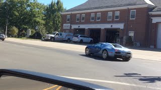 Blue and Silver Bugatti Veyron 16.4 Driving on the Road - Accelerations, Startup