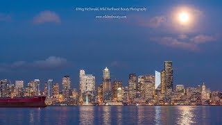 Seattle Solstice Sunset and Full Moonrise (4K Time Lapse)