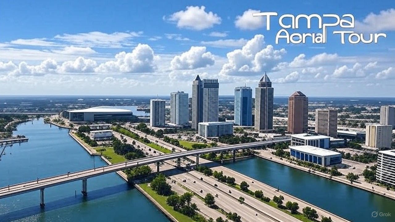 Flying Over Tampa  Skyline, Stadiums & Sunshine