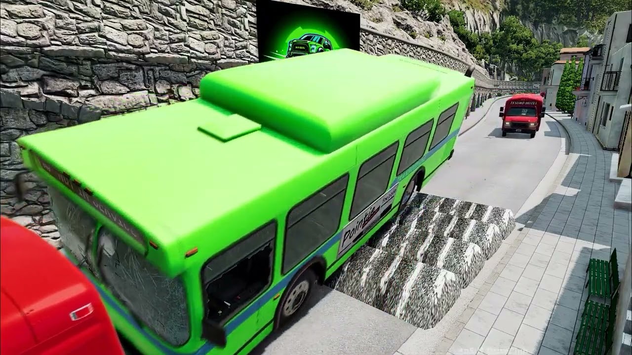 Red and Green Buses Vs Speed Bumps – BeamNG Drive   AnSiN DriveClub