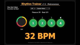 Metronome 32 BPM (Slow Beat Helper-Accented 1st Beat) Quarter Notes.