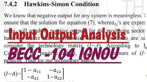 Hawkins Simon Condition Input output analysis BECC -104 Mathematical Methods In Economics 2  IGNOU