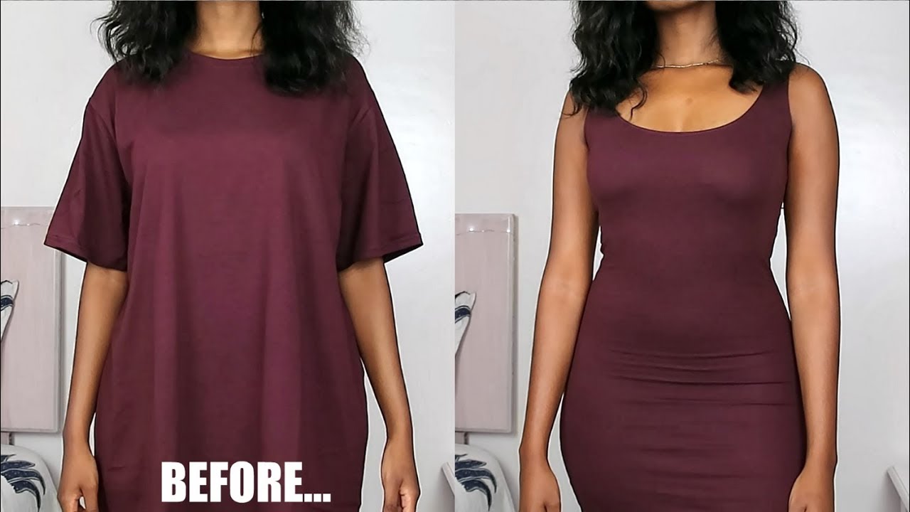 how to turn an oversized shirt into a dress without sewing