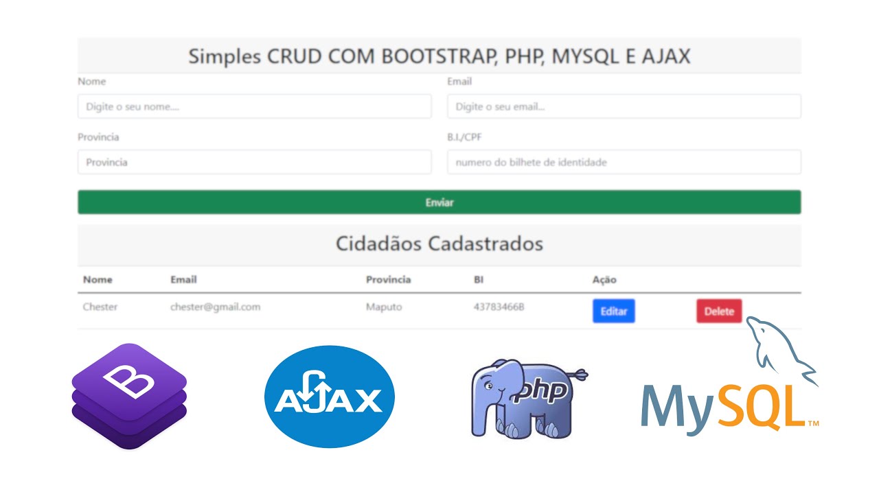 CRUD SIMPLES COM BOOTSTRAP PHP, MySQL, JQUERY e AJAX Aula #2 criação da ...