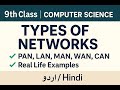 Types of Networks | PAN, LAN, MAN, WAN, CAN | Real World Applications | Class 9 Computer Science