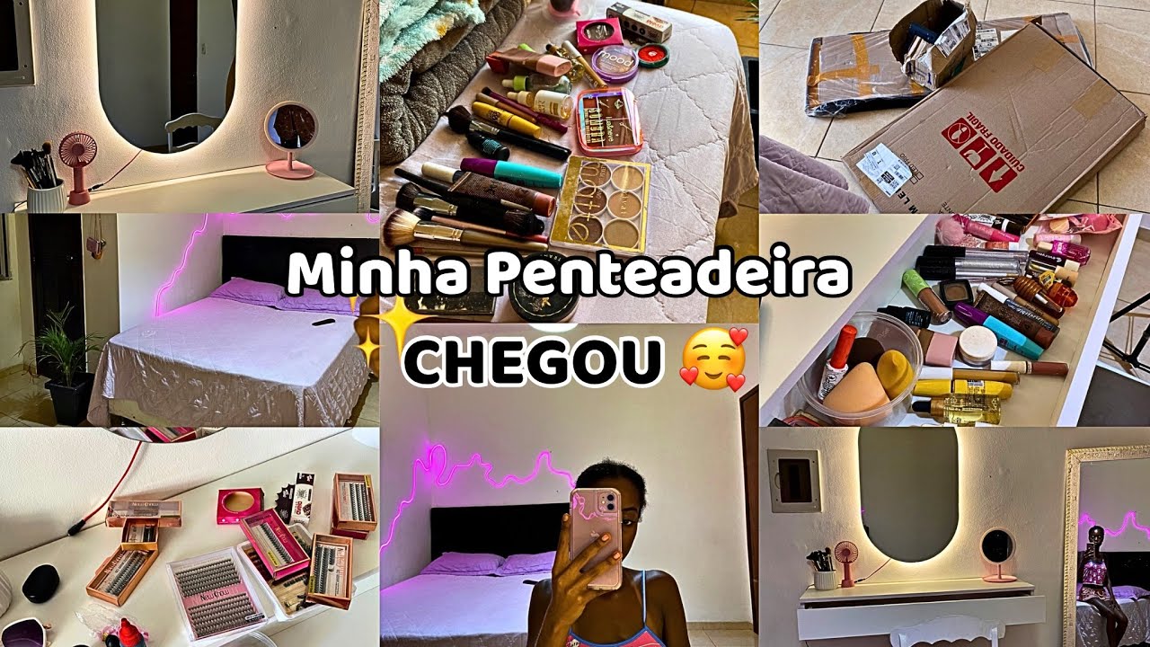 VLOG: MINHA PENTEADEIRA DA SHOPPE CHEGOU + ornanizando as makes💕e decoração #shopee #penteadeira 💄