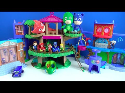 Pijamaskeliler oyuncak koleksiyonu dönüştürme oyun seti Pj masks karargahı ağaç evi ve yarış pist