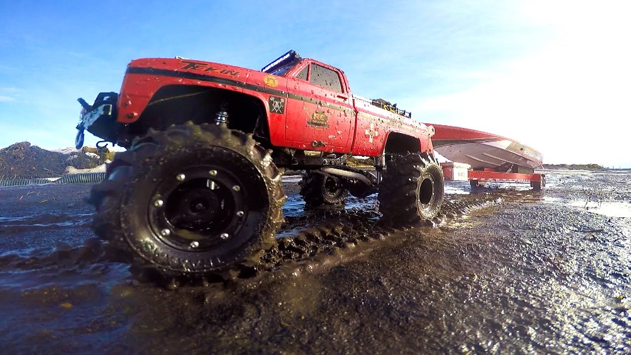 RC ADVENTURES - Mega Mud Truck Blows Motor pulling Speed 