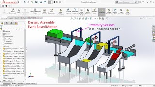 Product sorting conveyor design using proximity sensor in solidworks screenshot 5