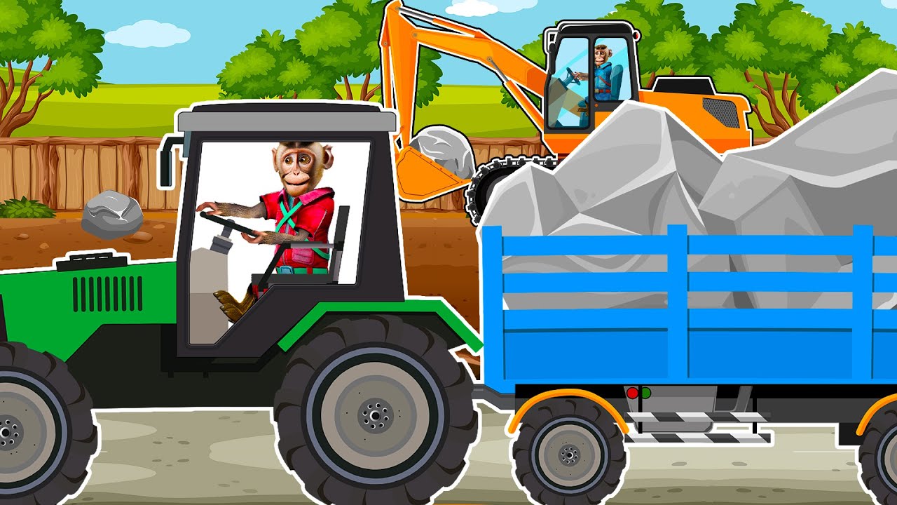 Rock Transport Tractor  - Farm Clearance Excavator | Monkey Farm Animation