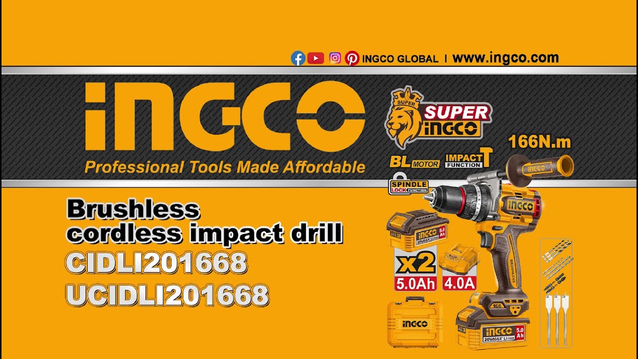 Κρουστ. Δραπανοκατσάβιδο Compact 166Nm 20V Li-Ion CIDLI201668E Brushless cordless impact drill INGCO