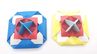 How to make a diy Origami paper fun ufo table top spinner toy with Sky