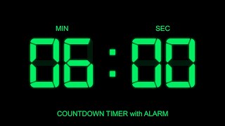 6 Minute Countdown Timer with Alarm on Start and Finish time , glowing Digital Clock Timer Free!
