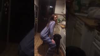 Ragazza Balla E Il Cane Simba Rimane Basito