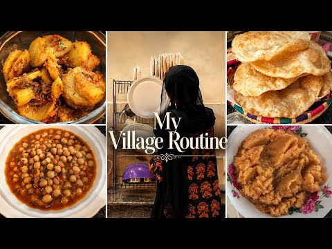 My daily routine in the village | Special Lahori breakfast | Halwa Puri, Chanay, Aloo bhujia Recipe  thumbnail