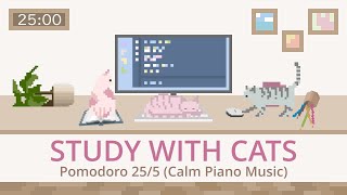 Study with Cats 📖 Animation x Pomodoro timer 25/5 | Calm piano (Animal Crossing)🧡