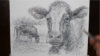 How to Draw a Cow Portrait Quickly | Cool Scribble Art Style with a Biro Pen