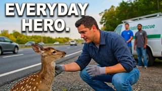 Kind Man Rescues Deer Struck on Highway | animal rescue | saving animals