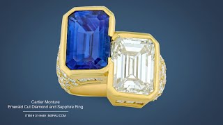 Cartier Monture Emerald Cut Diamond And Sapphire Ring M.s. Rau