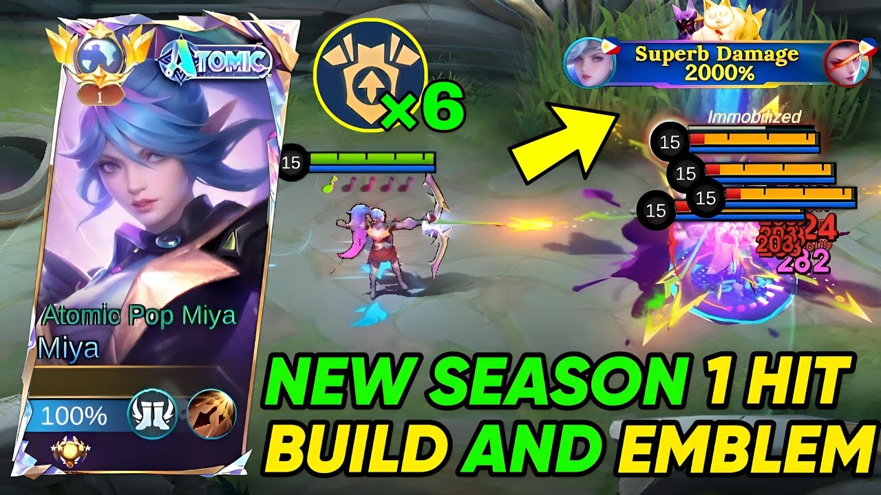 NEW SEASON 1 HIT BUILD AND EMBLEM FOR GOLD LANE MIYA! 🥵🥵 AUTO SOLO RANK ...