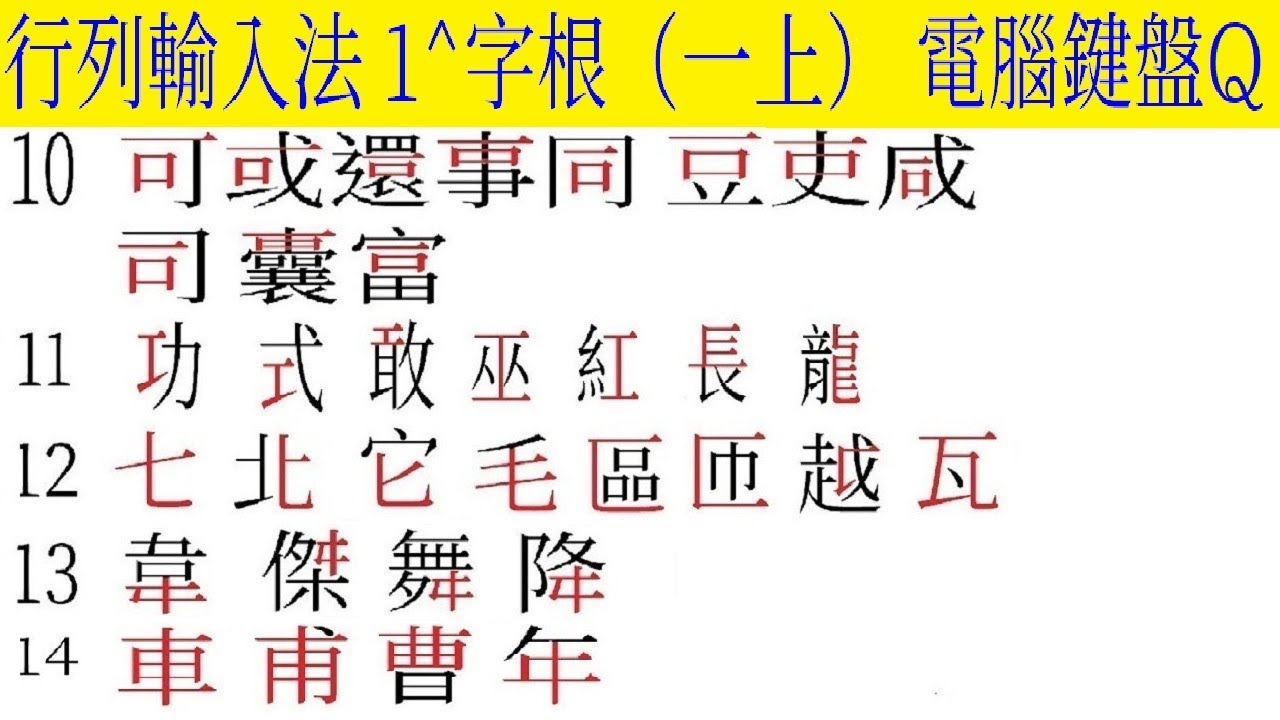 行列輸入法 1↑（1上）字根 介紹及運用 （行列30 電腦鍵盤Q） - YouTube
