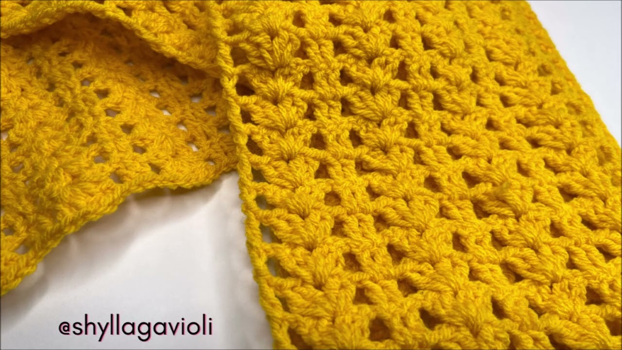 sciarpa  all'uncinetto punto ventaglio con maglia alta passo a passo pap tutorial