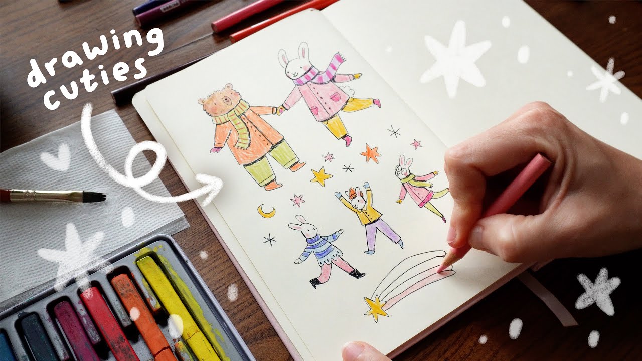 Draw animal characters with me | 37 minute quiet art session