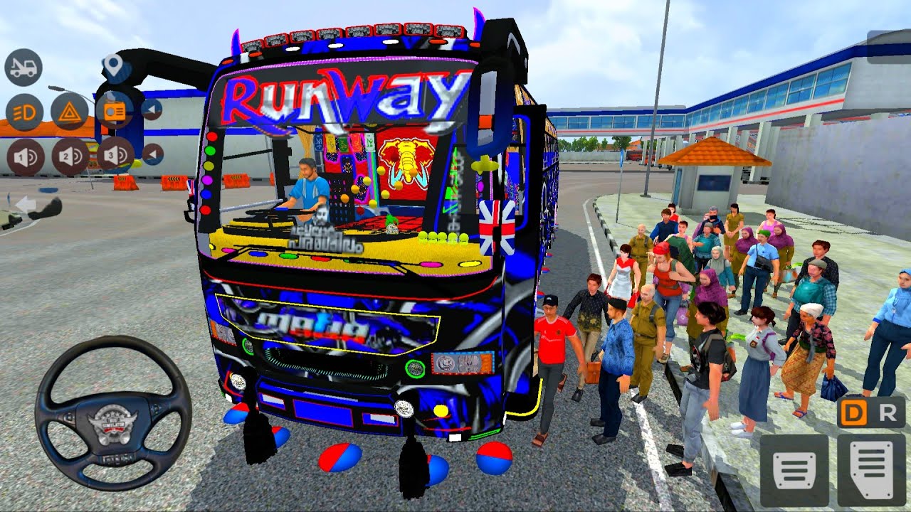 Blue Full Lighting Bus💥 Loding Pesengers Transport Map Map Off-road Drive Bus simulator indonesia