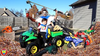 Saving 4 wheeler with lawn mower, weed eater, leaf blower and chainsaw | Lawn mowers for toddlers