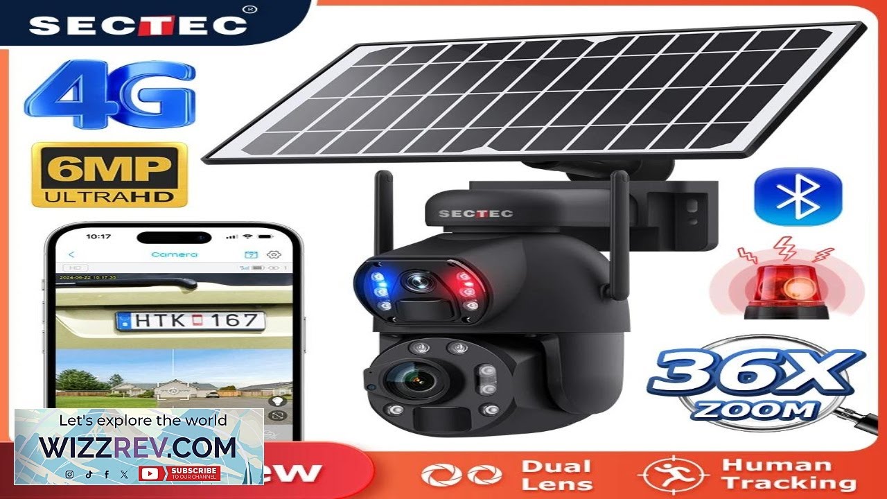 Уличная PTZ-камера SECTEC 6MP с 36-кратным зумом, двойным обзором, солнечной батареей и объективо...