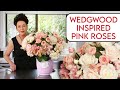 Wedding Floristry Idea: Pink roses into a pink Wedgewood inspired vase