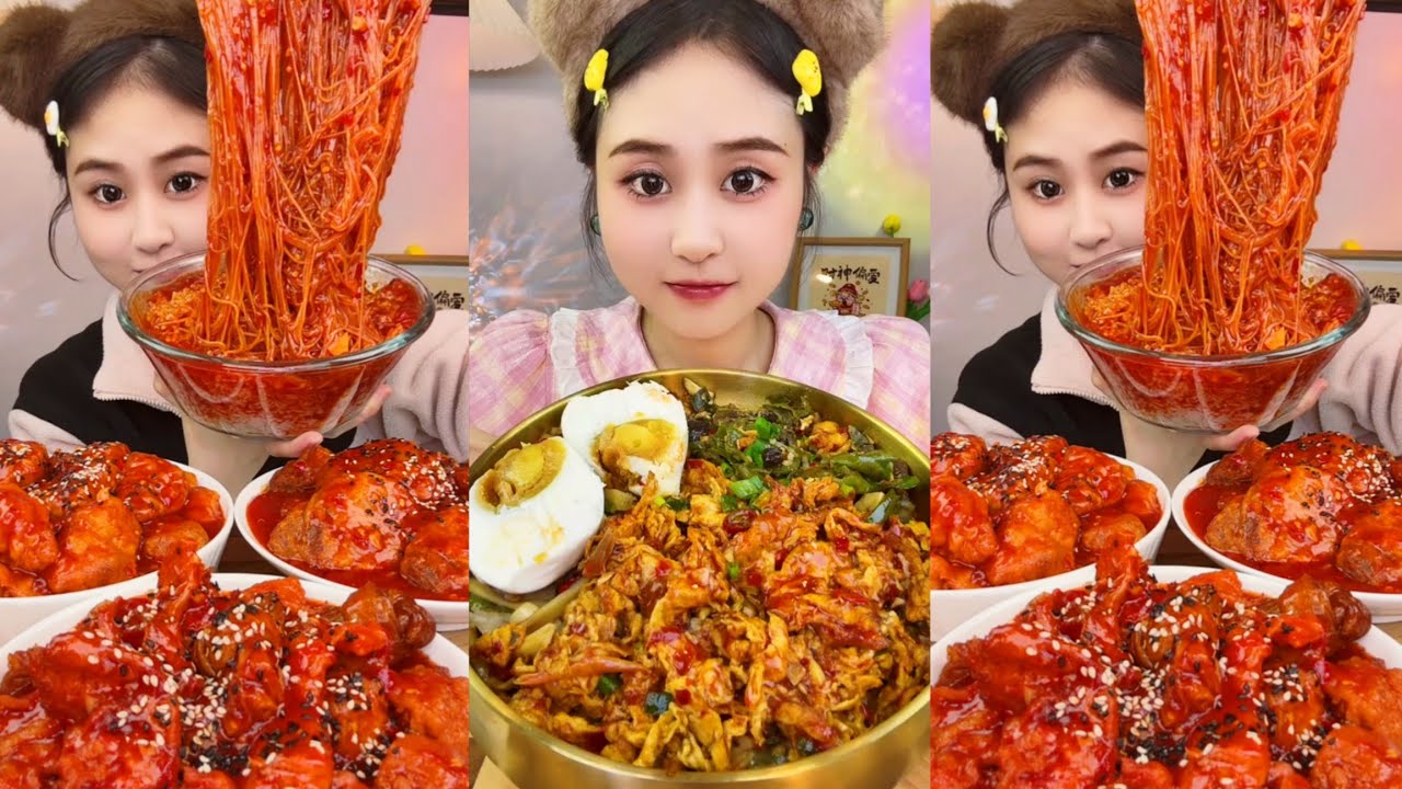 Spicy Braised Pork Belly Eating and with Spicy Pasta Noodles Eating Challenge Spicy Noodles Mukbang