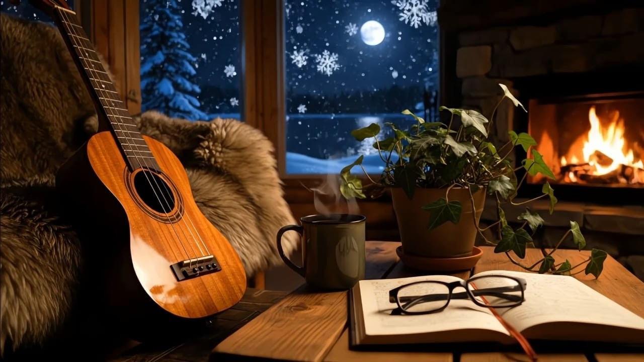Acoustic Guitar Relaxation Music | Warm Coffee Mood & Fireplace Sounds to Unwind (2 Hours)