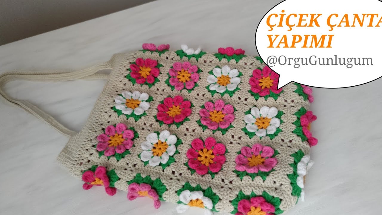 Çiçek Çanta Yapımı 🌸Crochet bag💜Çiçek motifli dikdörtgen çanta yapımı🌸35 motifli çiçek çanta yapımı