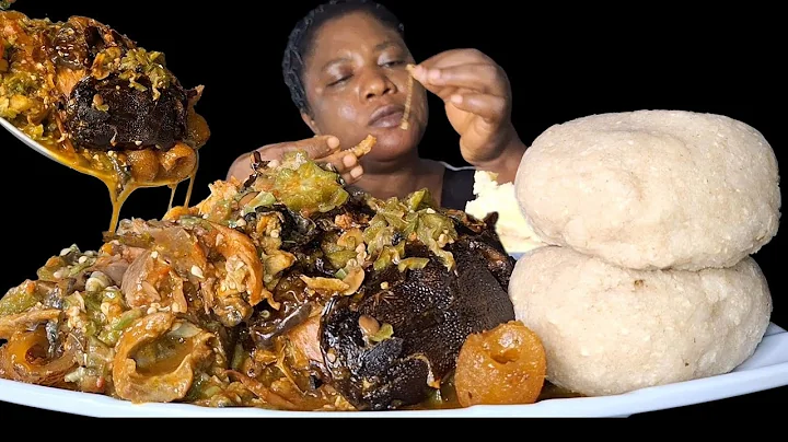 African food mukbang oatmeal fufu with okra soup (ASMR mukbang)