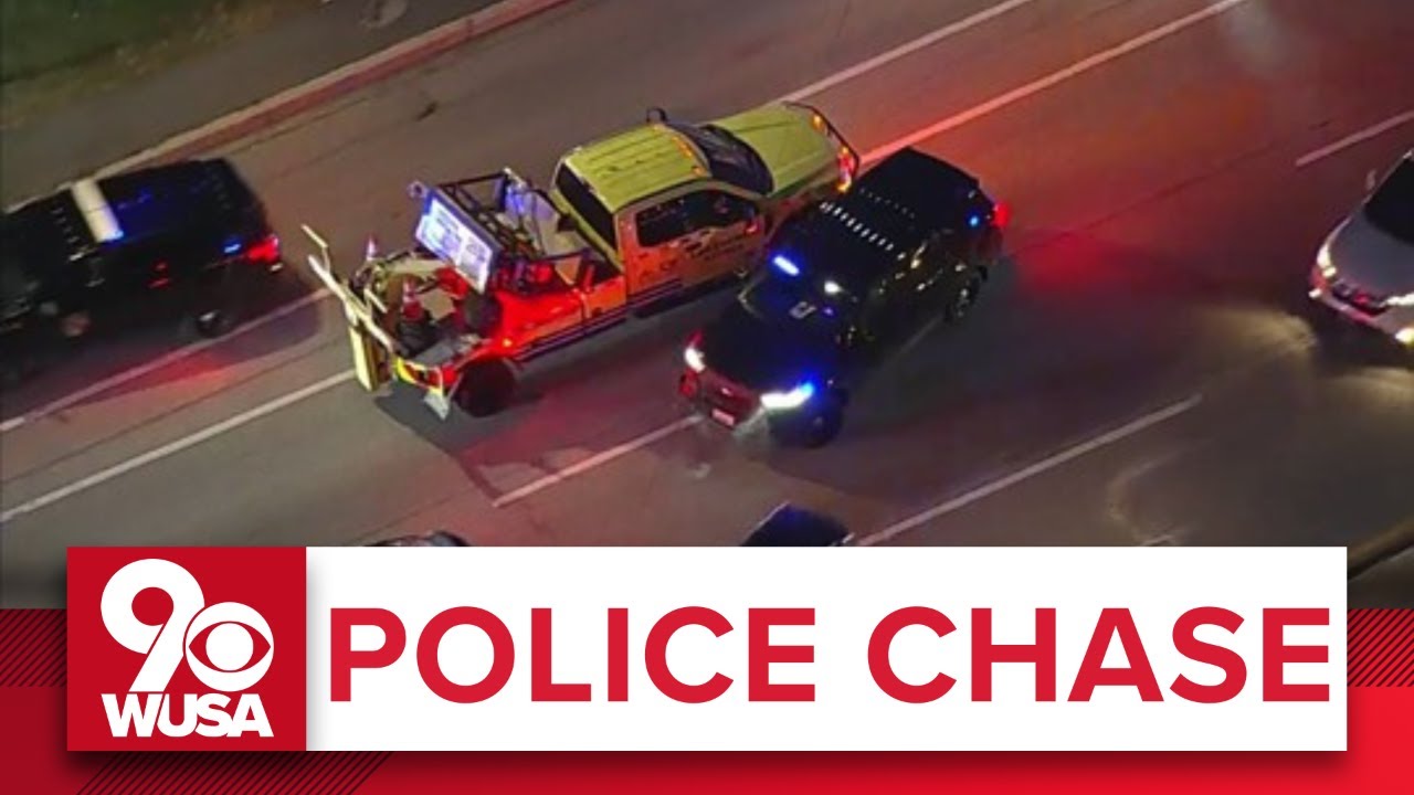 POLICE CHASE COVERAGE: Stolen tow truck plows through police and civilian cars in Maryland