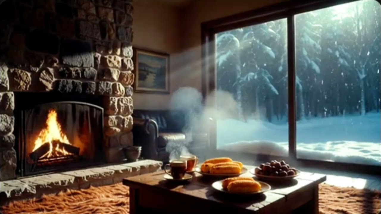 Cozy Fireplace with Snow Outside | Relaxing Fireplace Sounds for Sleep & Relaxation (3 Hours) 